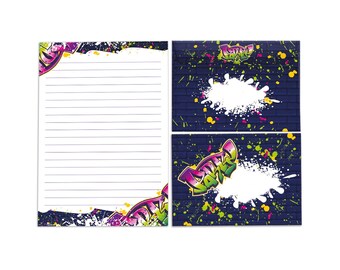 Stationery set A5 graffiti letter pad blocks envelopes for children boys girls children's motif cool gift paper pad lined