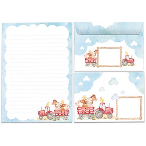 Ensemble de papeterie bloc-notes blocs enveloppes pour enfants garçons filles ferme motif enfant A5