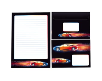 Stationery set letter pad blocks envelopes for children boys racing car children's motif A5