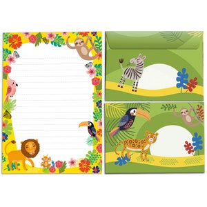 Briefpapier-Set Briefblock Blöcke Umschläge für Kinder Tiere Löwe Tukan für Mädchen Jungen Jungs A5