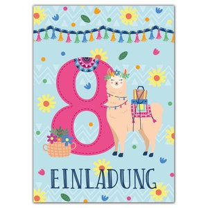 Einladungskarten zum 8. Kindergeburtstag Einladungen zum achten Geburtstag für Mädchen Lama