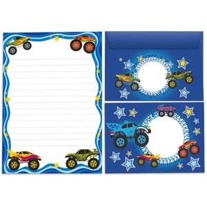 Briefpapier-Set Briefblock Blöcke Umschläge für Kinder Monster-Truck für Jungen Jungs A5
