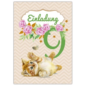 Einladungskarten zum 9. Kindergeburtstag Einladungen zum neunten Geburtstag für Mädchen Katze