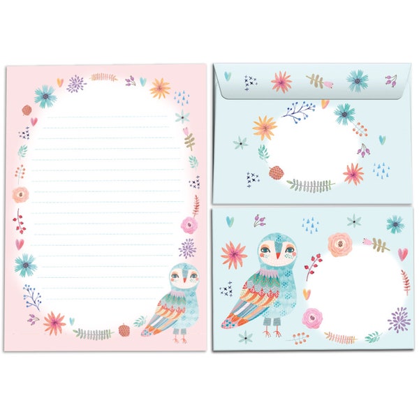 Stationery Set Letter Block Envelopes for Kids Girls Owl