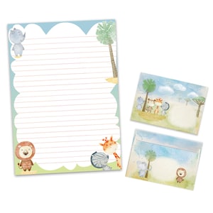 Briefpapier-Set A4 süße Tiere Löwe Briefblock Blöcke Umschläge für Kinder Mädchen Geschenk Idee Gastgeschenk zum Geburtstag Pastell Safari