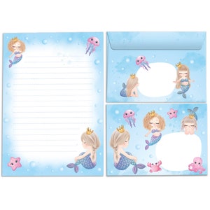 Briefpapier-Set Briefblock Umschläge für Kinder Meerjungfrau für Mädchen A5