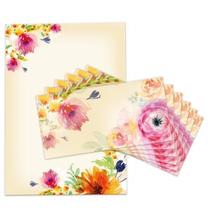 Briefpapier Set A4 Druckpapier mit Umschlägen Blumen Kopierpapier für Korrespondenz Firmenpost Briefbogen Papier Einladung Pastell Rosen