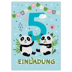 Einladungskarten zum 5. Kindergeburtstag Einladungen zum fünften Geburtstag für Mädchen und Jungen Tiere Panda