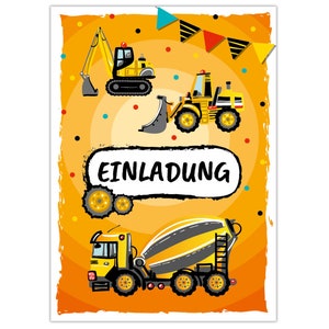 Einladungskarten zum Kindergeburtstag Einladungen zum Geburtstag für Jungen Baustelle Bagger LKW Traktor gelb