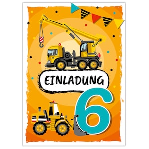 Einladungskarten zum 6. Kindergeburtstag Einladungen zum sechsten Geburtstag für Jungen Baustelle