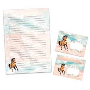 Set cancelleria formato A4 cavallo blocco lettere buste per ragazze ragazzi bambini idea regalo compleanno festa bomboniere animali puledro blu