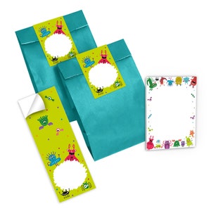 Mitgebsel-Set Tüten + Mini-Notizblöcke + Aufkleber kleine Gastgeschenke für Kindergeburtstag Mädchen Jungen Monster Geschenke für Partygäste