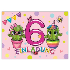 Einladungskarten zum 6. Kindergeburtstag Einladungen zum sechsten Geburtstag für Mädchen Kaktus