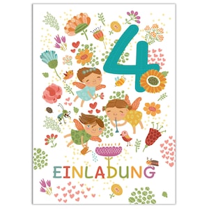 Einladungskarten zum 4. Kindergeburtstag Einladungen zum vierten Geburtstag für Mädchen Feen