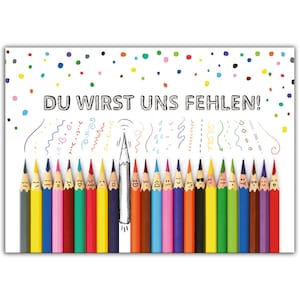 Abschiedskarte für Kollegen Kollegin in XXL-Format (A4) mit Umschlag Stifte Jobwechsel Kündigung Firmenwechsel Ruhestand Schulwechsel