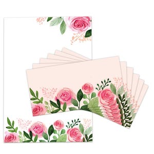 Briefpapier Set A4 Druckpapier mit Umschlägen Blumen Kopierpapier für Korrespondenz Firmenpost Briefbogen rosa Rose Papier Einladung Pastell