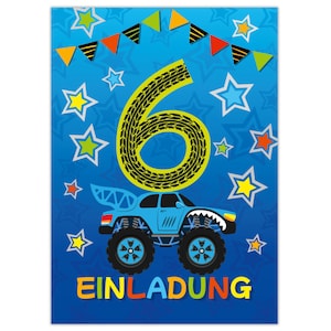 Einladungskarten zum 6. Kindergeburtstag Einladungen zum sechsten Geburtstag für Jungen Monster-Truck