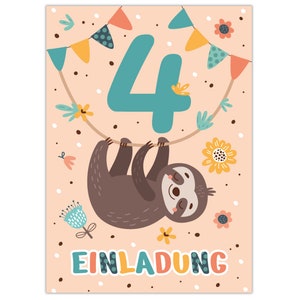 Einladungskarten zum 4. Kindergeburtstag Einladungen zum vierten Geburtstag für Mädchen Jungen Faultier