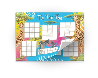 Tic Tac Toe (25 sheets each, DIN A6) pad, party favor, gift for birthdays, parties, travel, celebrations, children, African animals, safari