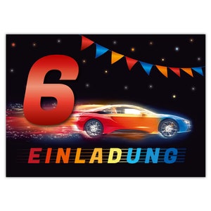 Einladungskarten zum 6. Kindergeburtstag Einladungen zum sechsten Geburtstag für Jungen Rennauto