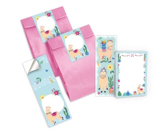 Party Favor Set Bags + Mini Notepads + Bookmarks + Stickers Small Party Favors for Children's Birthday for Girls Boys Lama