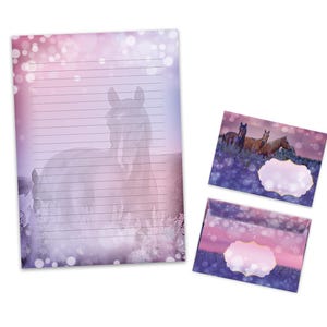 Briefpapier-Set A4 Pferd Briefblock Blöcke Umschläge für Mädchen Jungen Kinder Geschenk Idee Gastgeschenk zum Geburtstag Tiere Fohlen lila