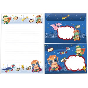 Briefpapier-Set Briefblock Blöcke Umschläge für Kinder Dino Dinosaurier für Mädchen Jungen Jungs A5