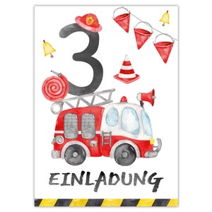 Einladungskarten zum 3. Kindergeburtstag Einladungen zum dritten Geburtstag für Jungen Feuerwehrauto Feuerwehr