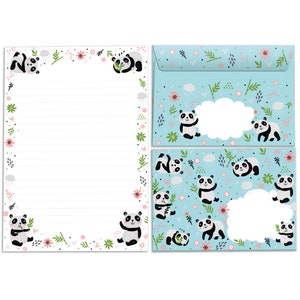 Briefpapier-Set Briefblock Blöcke + Umschläge für Kinder Tiere Panda für Mädchen Jungen Jungs Kindermotiv A5 Geschenk Idee süße Tiere blau