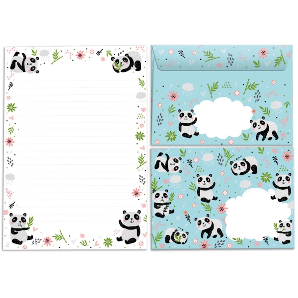 Briefpapier Set Letterblock Blokken Enveloppen voor Kinderen Dieren Panda voor Meisjes Jongens Jongens Kids Motief