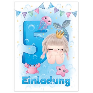 Einladungskarten zum 5. Kindergeburtstag Einladungen zum fünften Geburtstag für Mädchen Meerjungfrau