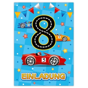 Einladungskarten zum 8. Kindergeburtstag Einladungen zum achten Geburtstag für Jungen Rennauto