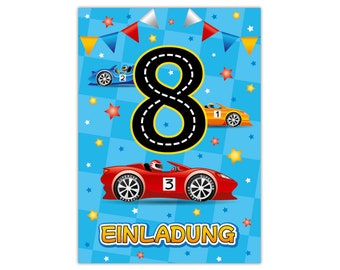 Invitation cards for the 8th children's birthday Invitations for the eighth birthday for boys racing car