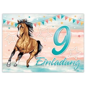Einladungskarten zum 9. Kindergeburtstag Einladungen zum neunten Geburtstag für Mädchen Pferd