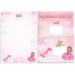 Briefpapier-Set Briefblock Blöcke Umschläge für Kinder Mädchen Prinzessin mit Einhorn A5