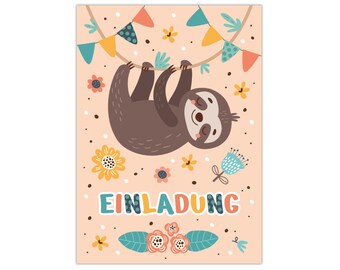 Invitation cards for children's birthday invitations for girls boys sloth