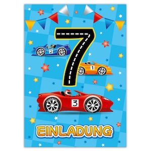 Einladungskarten zum 7. Kindergeburtstag Einladungen zum siebten Geburtstag für Jungen Rennauto
