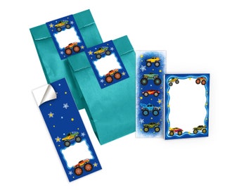 Party Favor Set Bags + Mini Notepads + Bookmarks + Stickers Small Party Favors for Children's Birthday for Boys Monster Truck