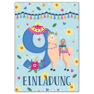 Einladungskarten zum 9. Kindergeburtstag Einladungen zum neunten Geburtstag für Mädchen Lama
