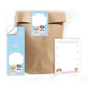 Mitgebsel-Set Tüten + Mini-Notizblöcke + Aufkleber kleine Gastgeschenke für Kindergeburtstag Mädchen Jungen Hunde Geschenke für Partygäste