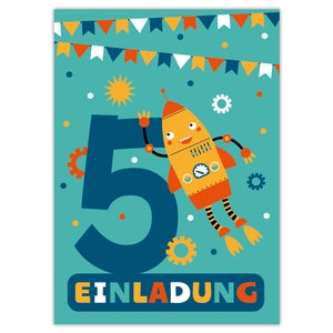 Einladungskarten zum 5. Kindergeburtstag Einladungen zum fünften Geburtstag für Jungen Roboter