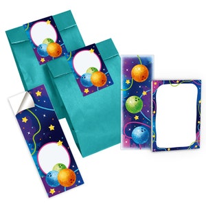 Mitgebsel-Set Tüten + Mini-Notizblöcke + Lesezeichen + Aufkleber kleine Gastgeschenke für Kindergeburtstag für Mädchen Jungen Bowling-Party