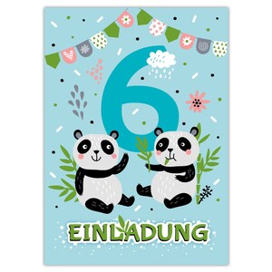 Einladungskarten zum 6. Kindergeburtstag Einladungen zum sechsten Geburtstag für Mädchen und Jungen Tiere Panda