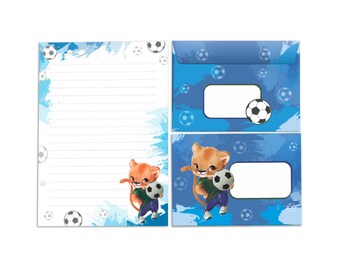 Stationery set letter pad blocks envelopes football soccer for children boys A5