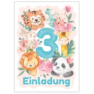 Einladungskarten zum 3. Kindergeburtstag Einladungen zum dritten Geburtstag für Mädchen Jungen Tiere