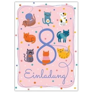 Einladungskarten zum 8. Kindergeburtstag Einladungen zum achten Geburtstag für Mädchen Katzen