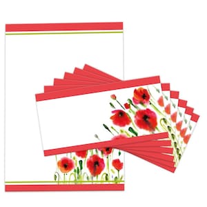 Briefpapier Set A4 Druckpapier mit Umschlägen Blumen Kopierpapier für Korrespondenz Firmenpost Briefbogen Papier Einladung Pastell Mohn rot