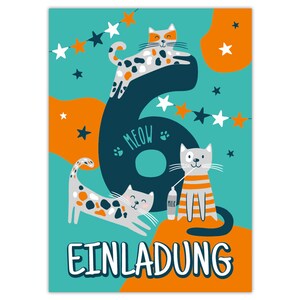 Einladungskarten zum 6. Kindergeburtstag Einladungen zum sechsten Geburtstag für Mädchen und Jungen Tiere Katzen