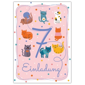 Einladungskarten zum 7. Kindergeburtstag Einladungen zum siebten Geburtstag für Mädchen Katzen