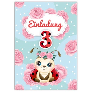 Einladungskarten zum 3. Kindergeburtstag Einladungen zum dritten Geburtstag für Mädchen Marienkäfer